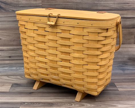 Vintage Longaberger Basket Rustic Home Decor Magazine Basket With Lid