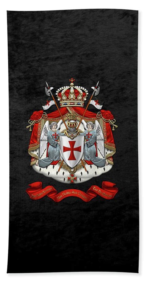 knights templar coat of arms over black velvet beach sheet for sale by serge averbukh