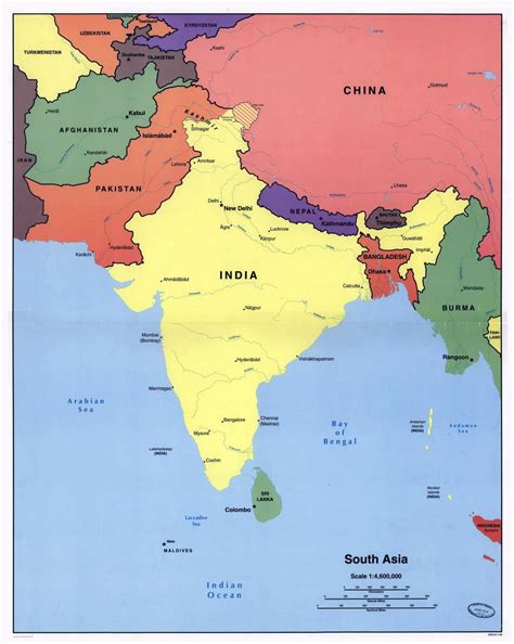 Large Detailed Political Map Of South Asia With Major Cities