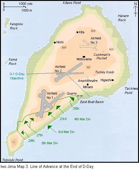 Map Of The Island Of Iwo Jima Showing The Situation At The End Of D