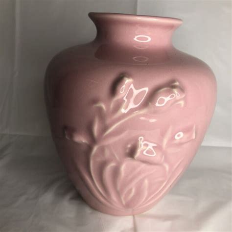 Vintage Pink Vase With Raised Design Of Flowers EBay