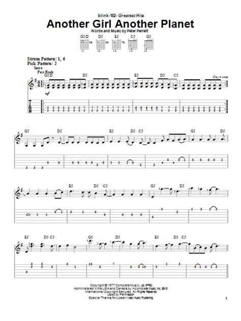Another Girl Another Planet By Blink 182 Easy Guitar Tab