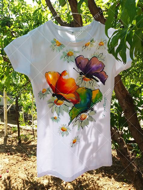 Hand Painted Tshirt Butterflies T Shirt Butterflies Top Hanpainted