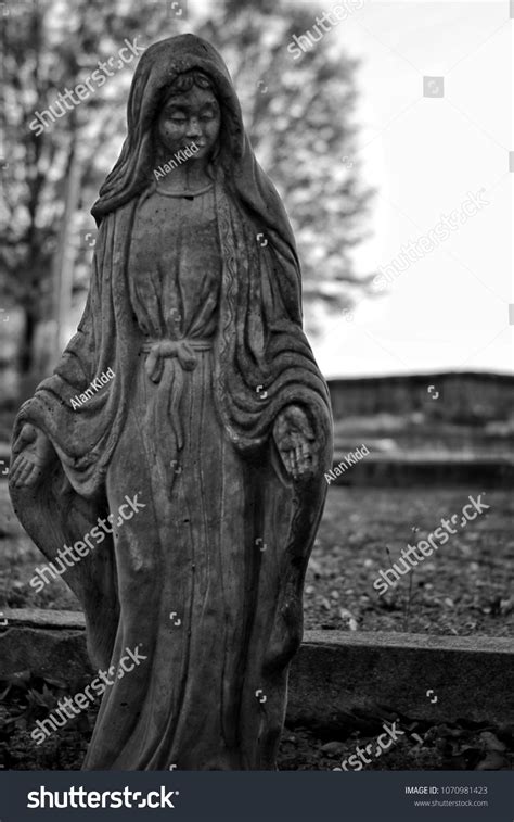 Gothic Angel Statue Cemetery Black White Stock Photo 1070981423