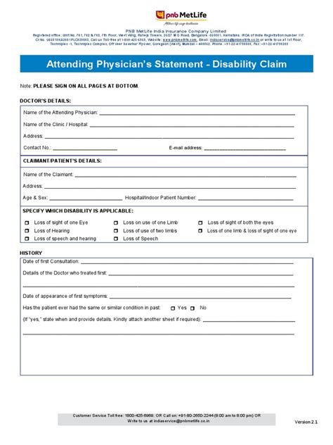Attending Physicians Statement Disability Claim Ver21 English