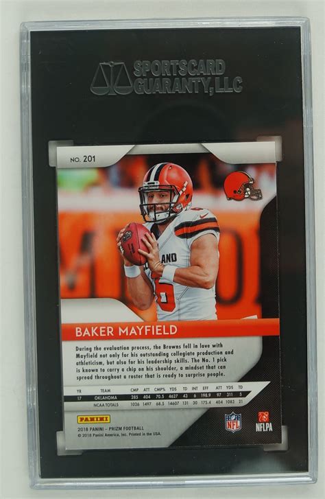 This section compares his advanced stats with players at the same coming off an outstanding rookie year, mayfield looked poised to break out last season. Lot Detail - Baker Mayfield 2018 Panini Prizm Rookie Card #201 SGC 8.5