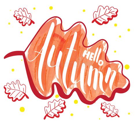 Hello Autumn And Bright Leaves Handwritten Card Stock Vector