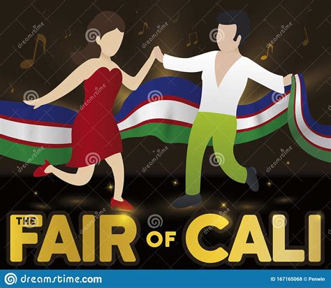 Couple Dancing Salsa With Flag In The Cali Fair Event Vector