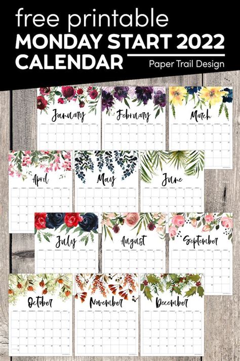 Print One Or Print All Of Our Monthly 2022 Monday Start Floral Calendar