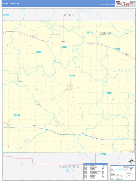 Cedar County Ia Zip Code Wall Map Basic Style By Marketmaps