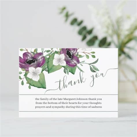 Photo And Purple Flowers Funeral Thank You Card Zazzle