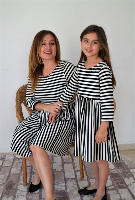 Striped Matching Mother And Daughter Dressesmatching Etsy