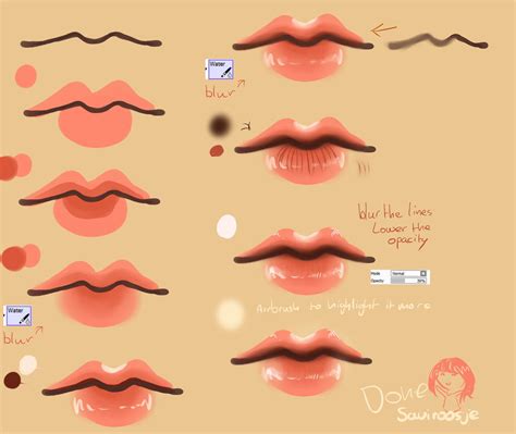 The artist takes it a step further by discussing how pigtails influence the shape of the hair and the best way to construct them. Step By Step - Lip Tutorial by Saviroosje on DeviantArt