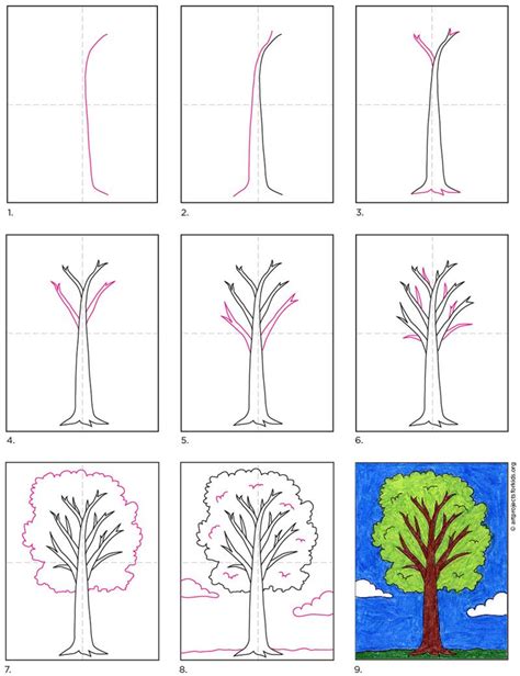 Easy How To Draw A Tree Tutorial Video And Tree Coloring Page Tree