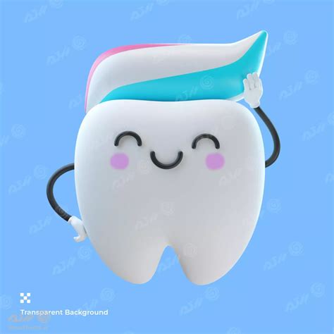 تصویر سه بعدی شخصیت کارتونی دندان ناز به همراه خمیر دندان فایل Psd لایه باز با لایه بندی رزتم
