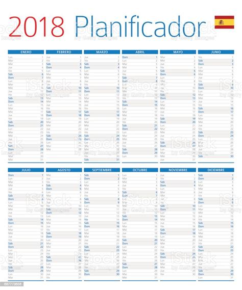 Calendrier Planificateur 2018 Version Espagnole Vecteurs Libres De