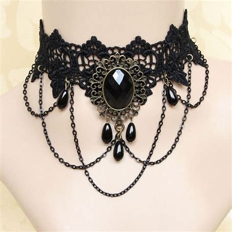 Vintage Gothic Black Lace Choker Necklace For Women Flower Chocker
