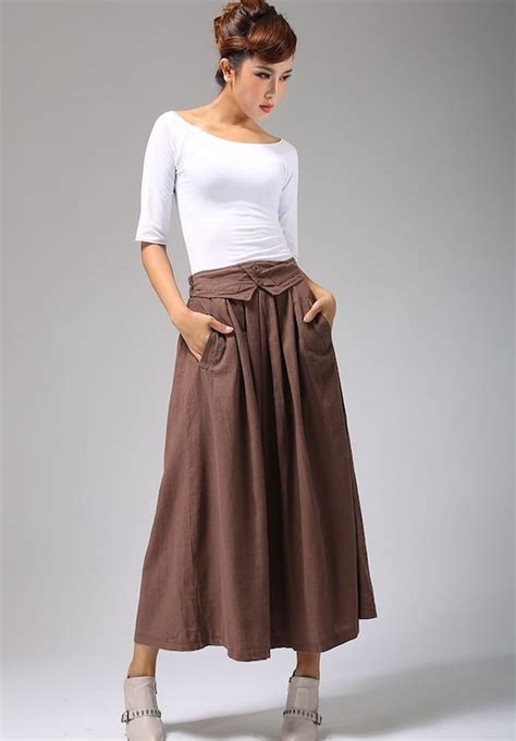 Brown Linen Skirt A Line Skirt Linen Skirt Maxi Skirt Long Etsy