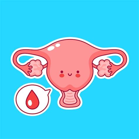 Premium Vector Cute Happy Funny Woman Uterus Organ With Menstrual Blood Drop Line Cartoon
