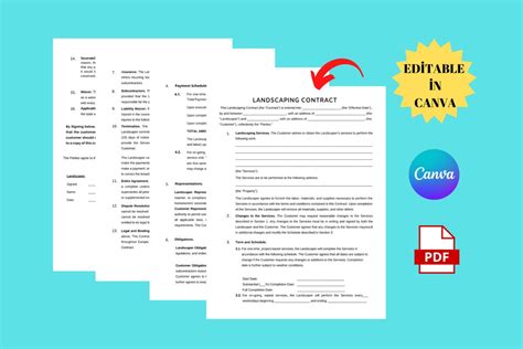 Printable Landscaping Contract Template Etsy