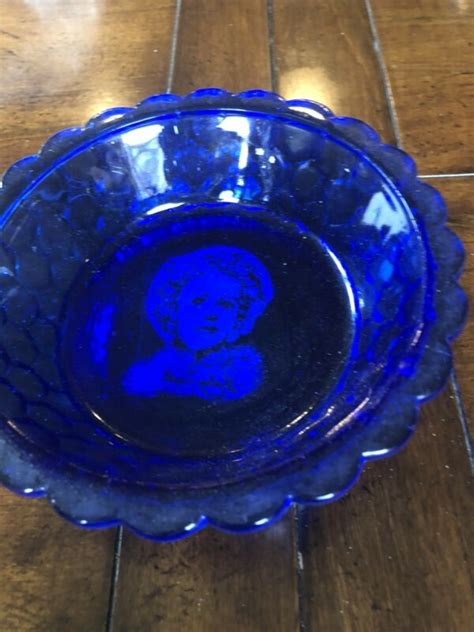 Vintage Cobalt Blue Depression Glass Bowl Shirley Temple Etching Hazel