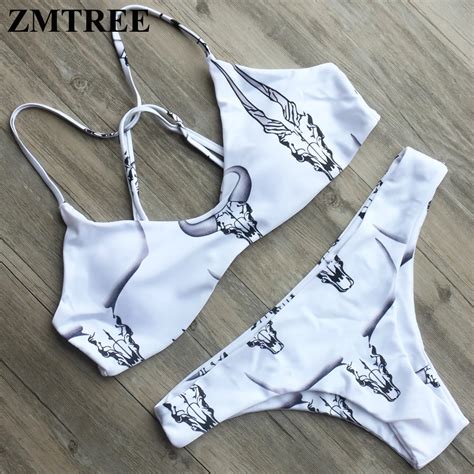 zmtree triangle bikini set 2017 new swimsuit printed bikini swimswear women beachwear bandage