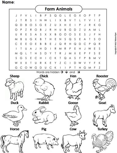 Farm Animals Word Search Teaching Resources