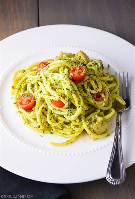 Serve your family a delicious dinner even during busy weeknights when you try these chicken and pasta recipes. Easy Chicken Pesto Pasta Recipe | Kitchen Swagger