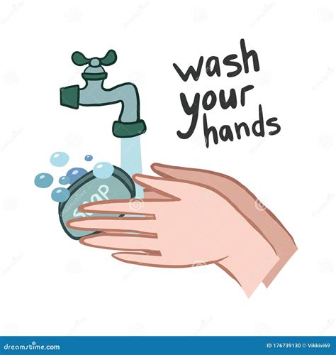 Wash Your Hands Vector Illustration Hand Drawing Hand Washing