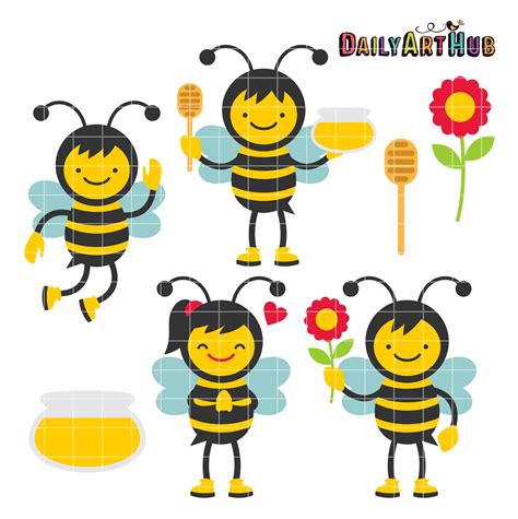 Svg hand drawn bee my lover black english alphabet line drawing illustration. Little Bumble Bees Clip Art Set - Daily Art Hub - Free ...