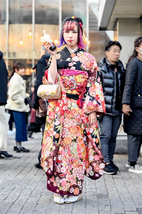 Tokyo Fashion Traditional Japanese Furisode Kimono On The Streets Of Shibuya Tokyo On Japans