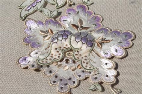 Exquisite Antique French Embroidered Silk Applique Floral Vine Border