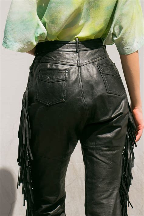 Vintage Black Fringe High Rise Leather Pants Maker Of Jacket