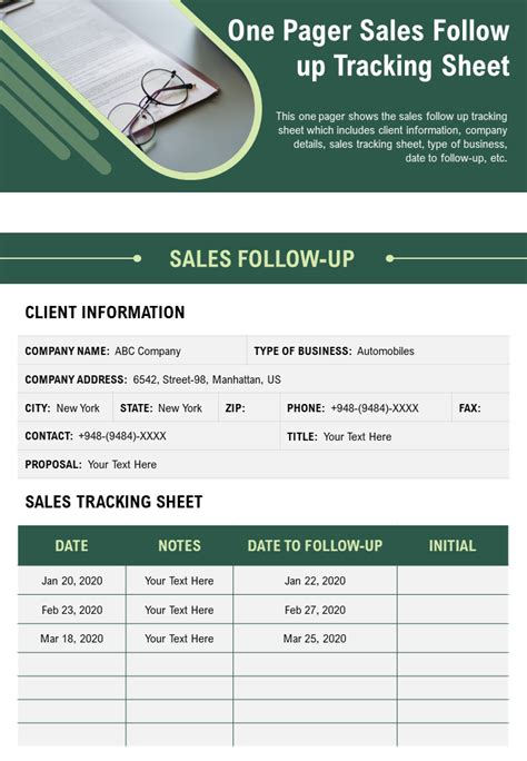 Top 10 One Page Sales Follow Up Tracking Sheet Powerpoint Templates