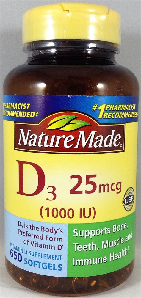 Nature Made Vitamin D3 25 Mcg 1000 Iu 650 Softgels 31604042516 Ebay