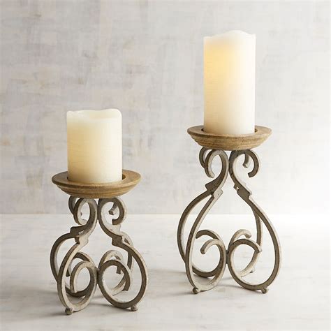 Rustic Metal Scroll Pillar Candle Holders Candle Holders Wood Pillar