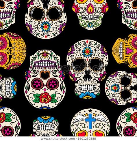 Find Seamless Pattern Mexican Sugar Skulls Design Stock Images In Hd