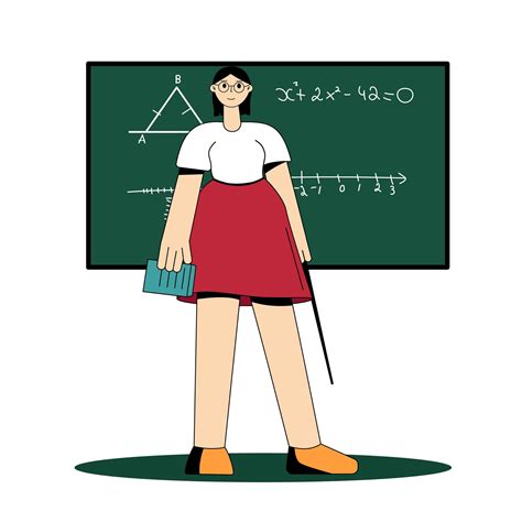 The Teacher Stands Near The Blackboard Flat Vector Illustration