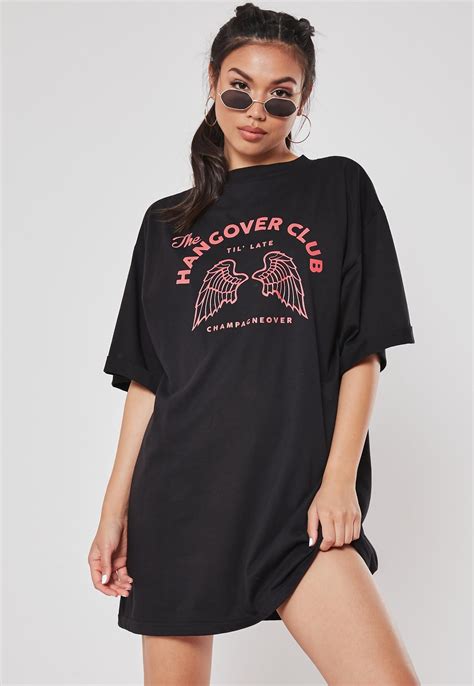 Black Hangover Club Graphic Oversized T Shirt Dress Missguided