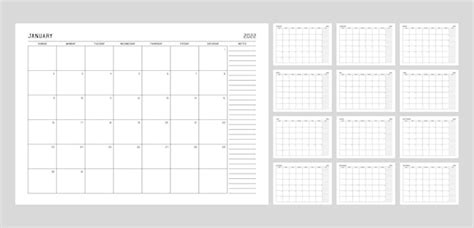 Premium Vector Calendar Planner Template For 2022 Year Week Starts