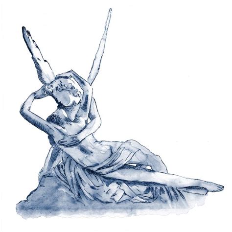 Cupid And Psyche Cyanotype Watercolor Painting By Donald Ambroziak