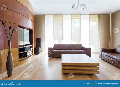 Modern Spacious Room With Leather Sofas Stock Photo Image Of Decor