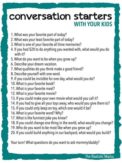 Conversation Starters For Kids Conversation Starters And For Kids On