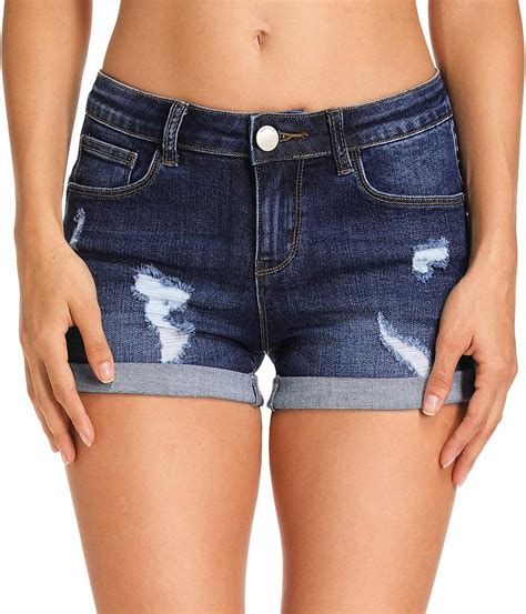 Hocaies Damen Jeansshorts Basic In Aged Waschung Jeans Bermuda Shorts Kurze Hosen Aus Denim Für