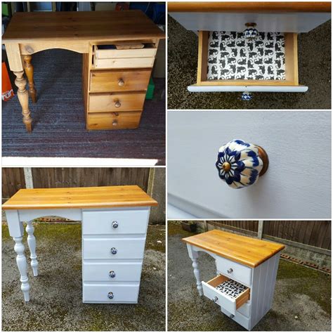 Part of this wood was reclaimed pine from my diy outdoor corner . Upcycled pine dressing table using chalk paint | Diy ...