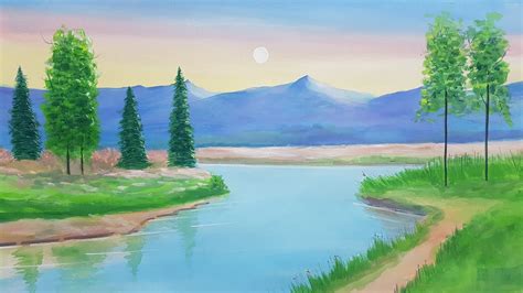 Poster Colour Painting Of River Art Canvas Landscape Youtube