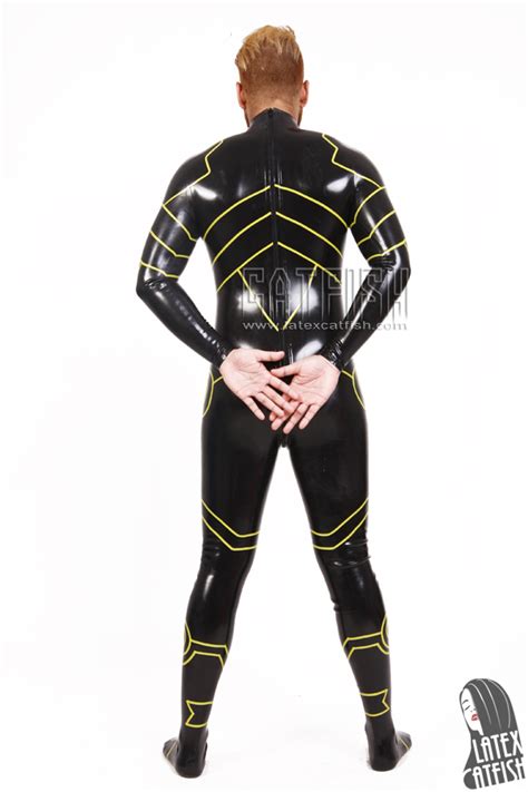 Mens Robotico Back Zipper Latex Catsuit With Feet