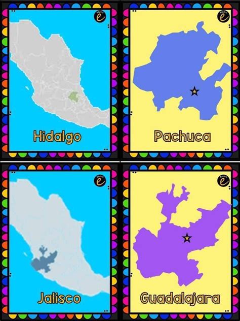 Four Different Colored Maps Of The Country Of Mexico With Names In