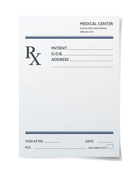 Medical Prescription Rx Form Realistic Paper Sheet Vector Art