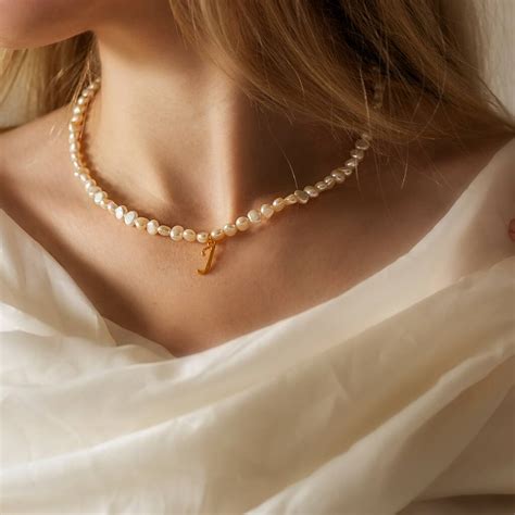 Pearl Choker Necklace With Gold Vermeil Initial Charm By Bish Bosh